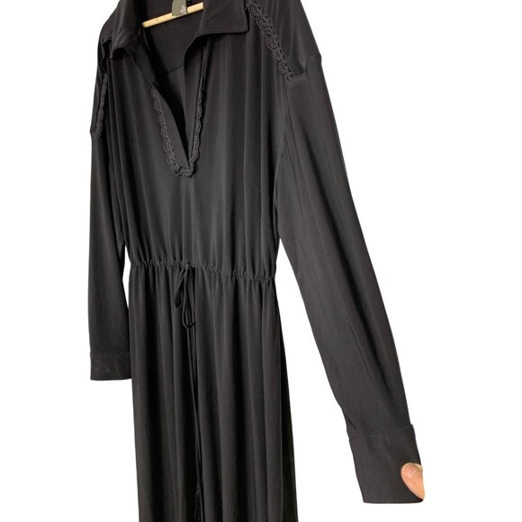 Taylor 16W Plus Black Jersey Knit Maxi Dress Collared Lace Trim RX10458 NWT - Picture 8 of 10